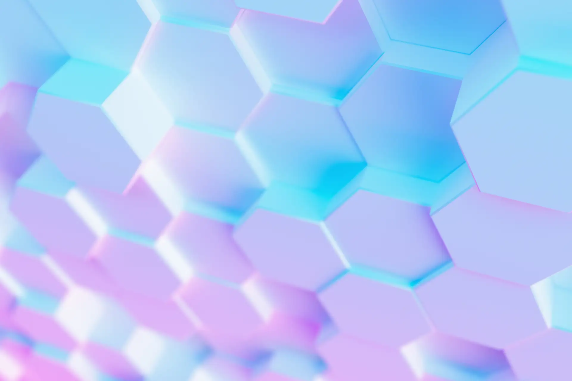 Neon pink and blue gradient on geometric honeycomb shapes