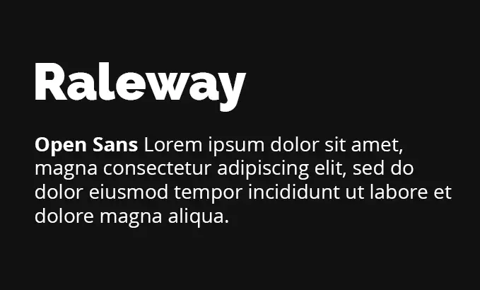 Font combinations demo of Raleway font as heading and Open Sans as body text.