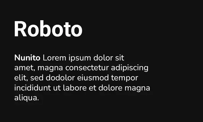 Font combinations demo of Roboto font as heading and Nunito as body text.